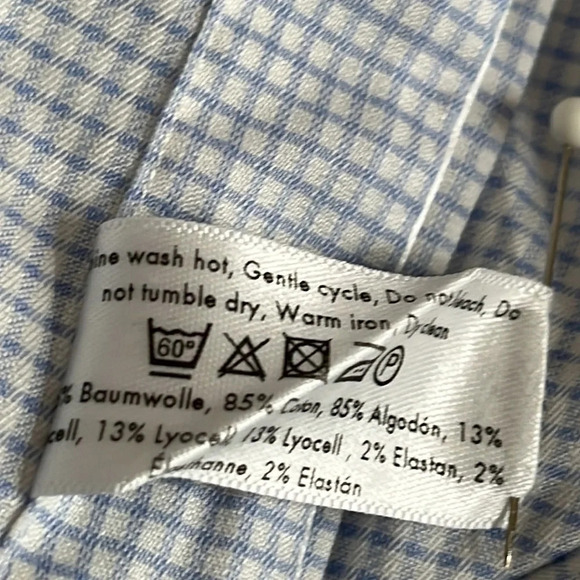 Eton Slim Fit Dress Shirt Grid Print Long Sleeve Button Up - Size 17 Slim/43 - Picture 7 of 8